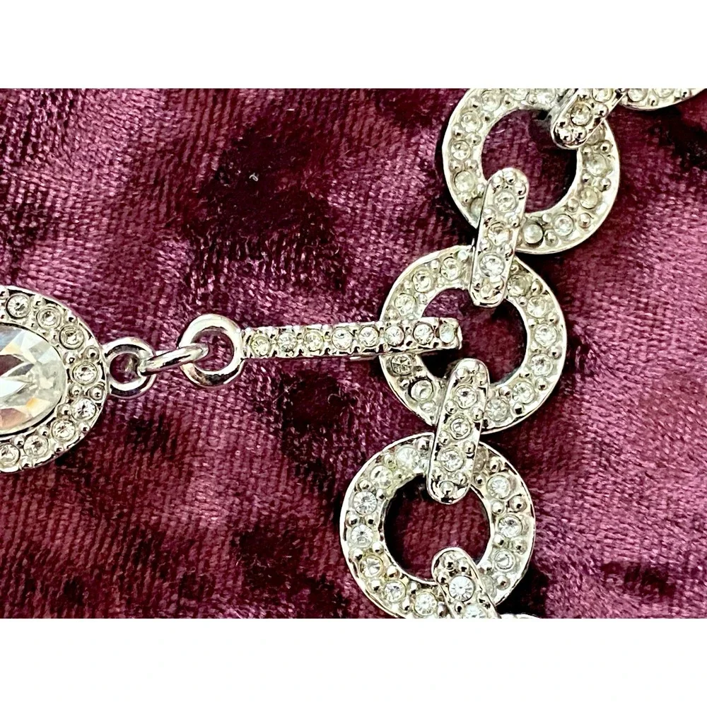 Vtg ST. JOHN Silver-tone CRYSTAL RHINESTONE Glamorous CHAIN BELT fits S-XL